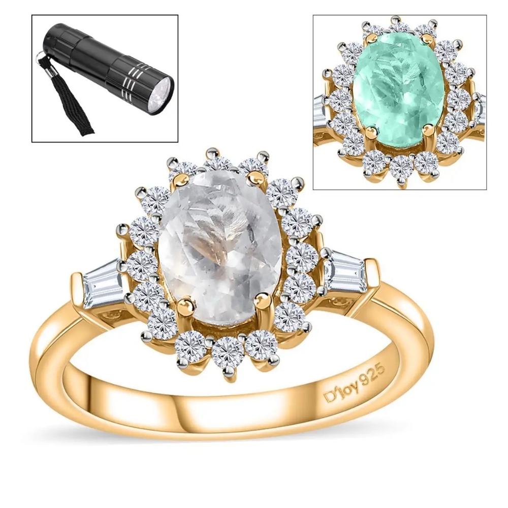 NWOT Rare Mexican Hyalite Opal and White Zircon Sunburst Ring Size 7